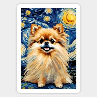 Pomeranian Dog Breed Painting in a Van Gogh Starry Night Art Style Sticker